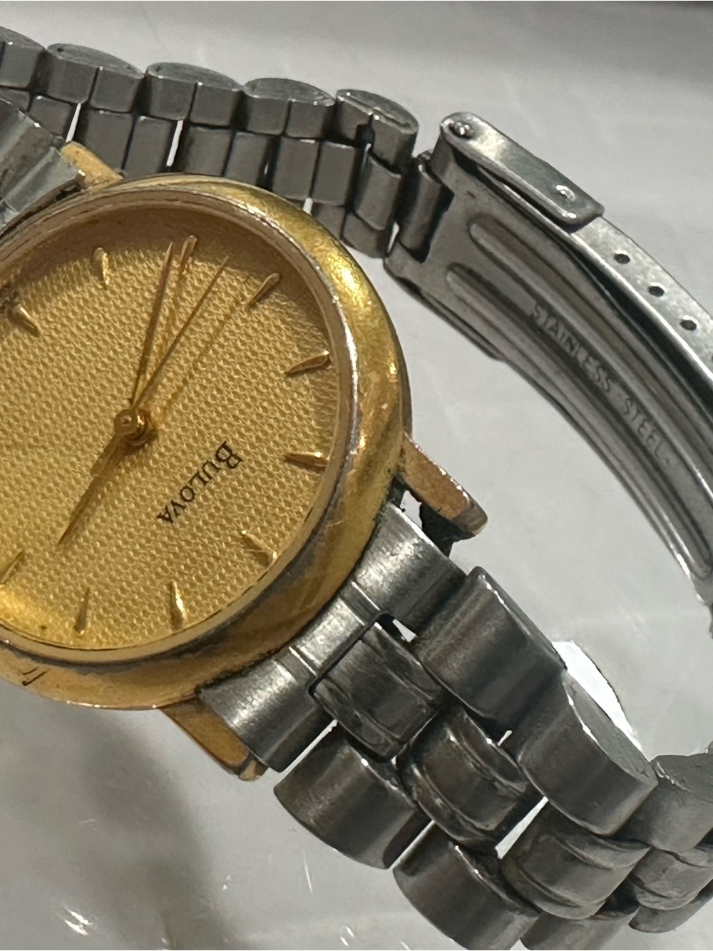Vintage Bulova Two-Tone Gold Dial Stainless Steel Bracelet Watch